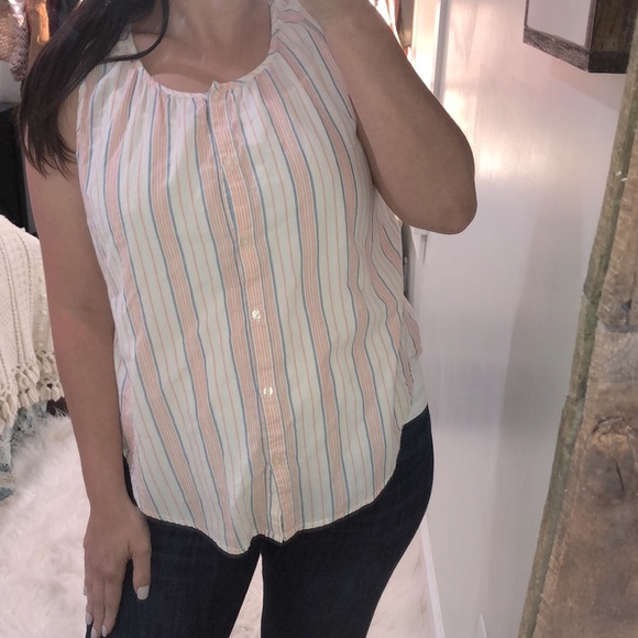 Lucky brand large striped button down cotton top - Picture 3 of 7